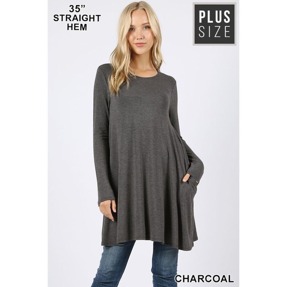 World of Leggings Long Sleeve Plus Size Swing Tunic with Pockets